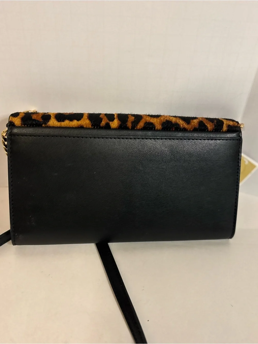 Leopard Print Crossbody Clutch with Gold Chain